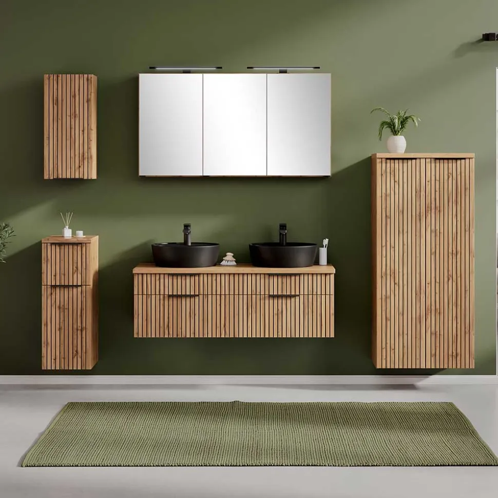 Doppel-Waschtisch mit schwarzen Aufsatzbecken - Crystoga