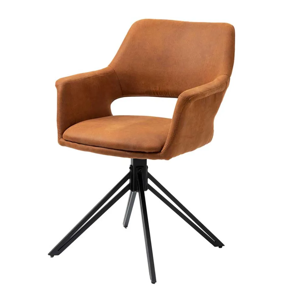 Drehbarer Armlehnenstuhl in Cognac Braun - Cabelia (2er Set)