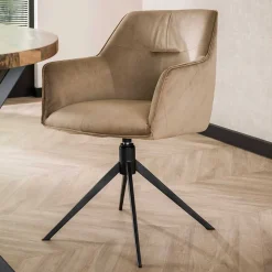 Drehbarer Armlehnstuhl in Beige Samt - Vallee (2er Set)