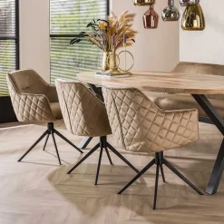 Drehbarer Armlehnstuhl in Beige Samt - Vallee (2er Set)