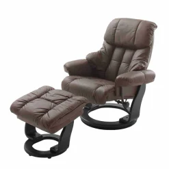 Drehbarer Ledersessel in Braun mit Relaxfunktion Roco inkl. Hocker (zweiteilig)