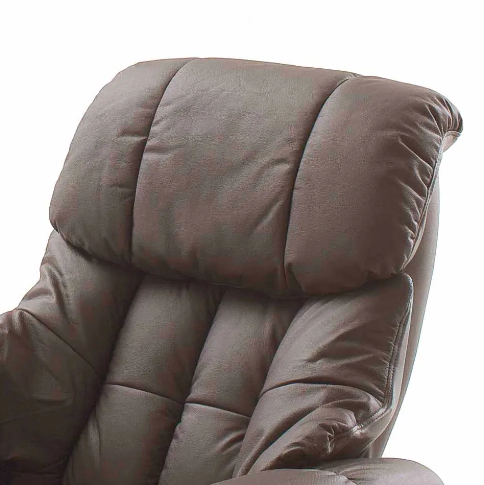 Drehbarer Ledersessel in Braun mit Relaxfunktion Roco inkl. Hocker (zweiteilig)