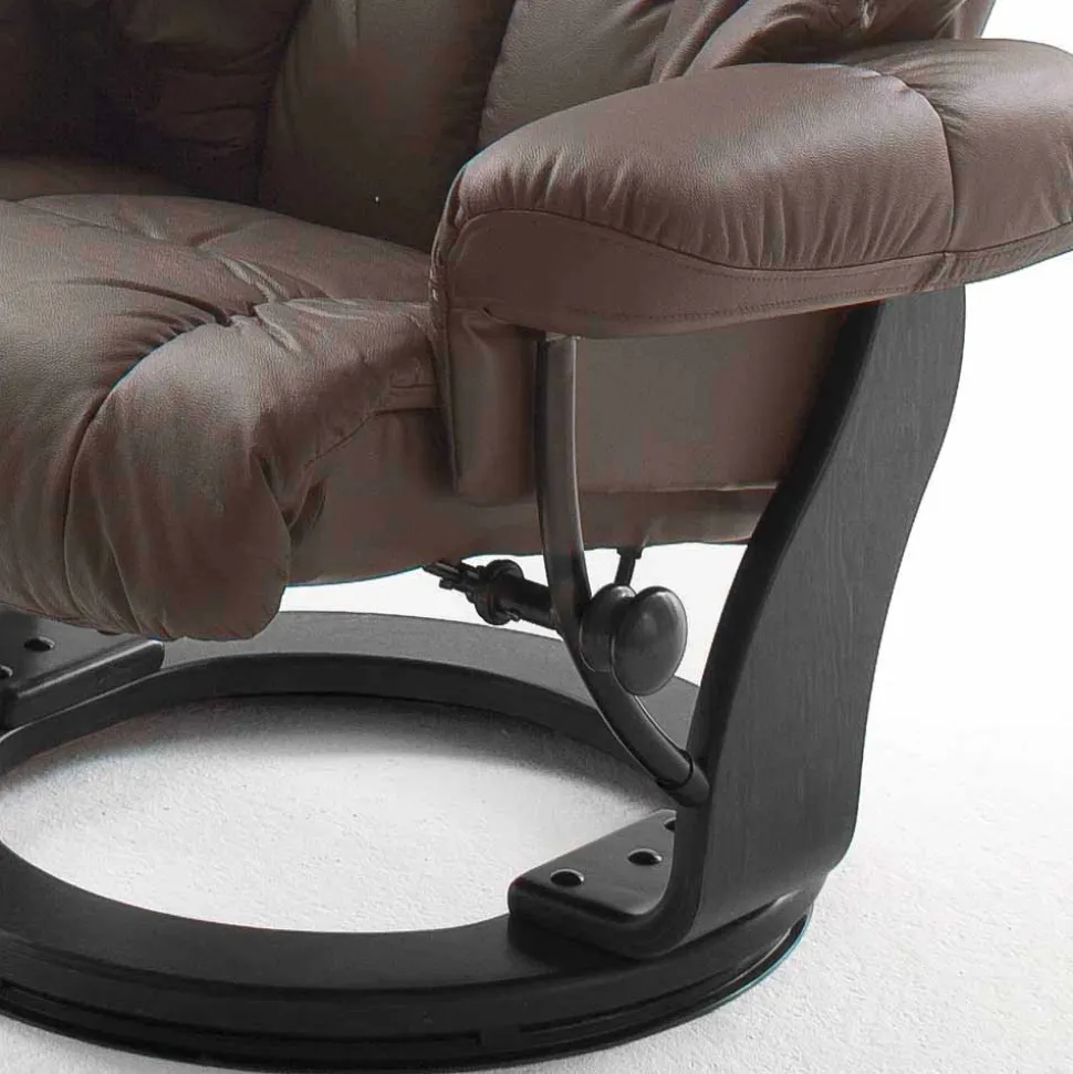 Drehbarer Ledersessel in Braun mit Relaxfunktion Roco inkl. Hocker (zweiteilig)