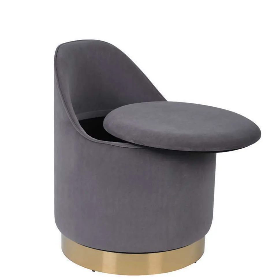 Drehbarer Polsterhocker in Grau und Gold - Riety