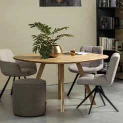 Drehbarer Polsterstuhl aus Boucle Stoff in Beige - Magan