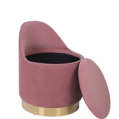 Drehbarer Samt Polsterhocker in Altrosa mit Gold - Fanandro
