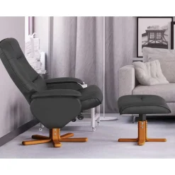 Drehbarer Sessel mit Hocker in Schwarz - Fidarela (zweiteilig)