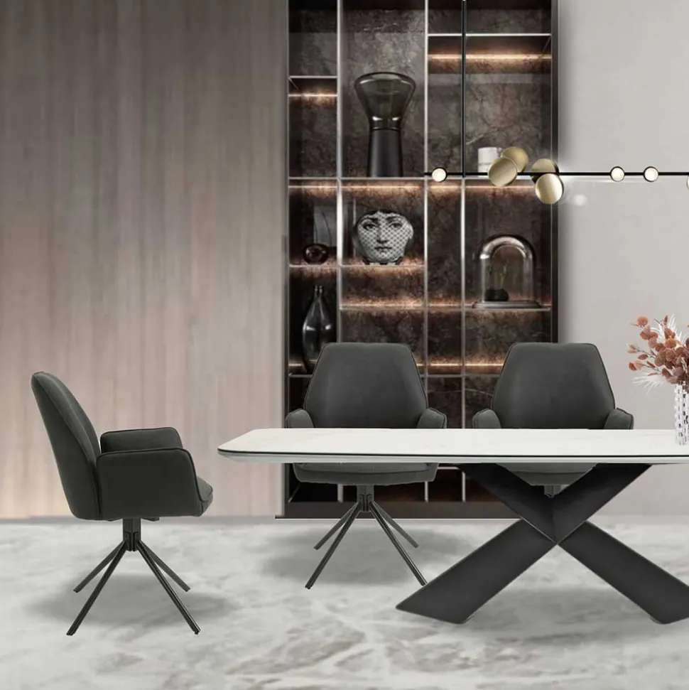 Drehbarer Tischsessel in Anthrazit - Iljana (2er Set)