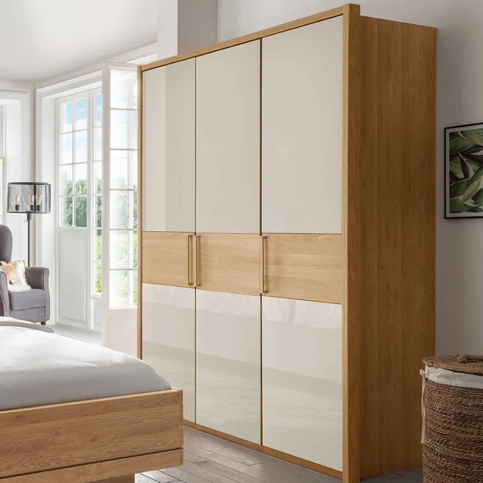 Drehtürenschrank mit Glasfront in Beige - Emdsiva