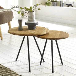 Dreibein Beistelltisch mit Holzplatte aus Eiche - Berga