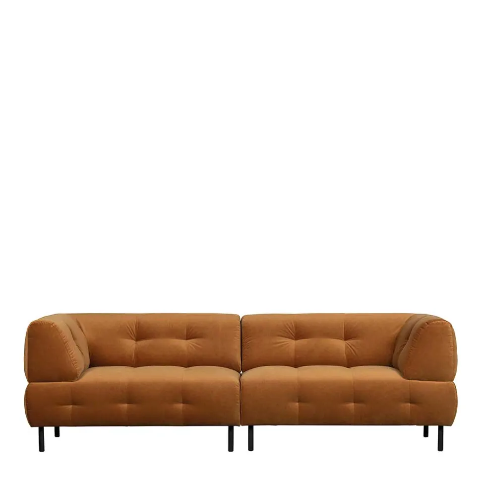 Dreier Sofa mit Armlehnen in Hellbraun - Label