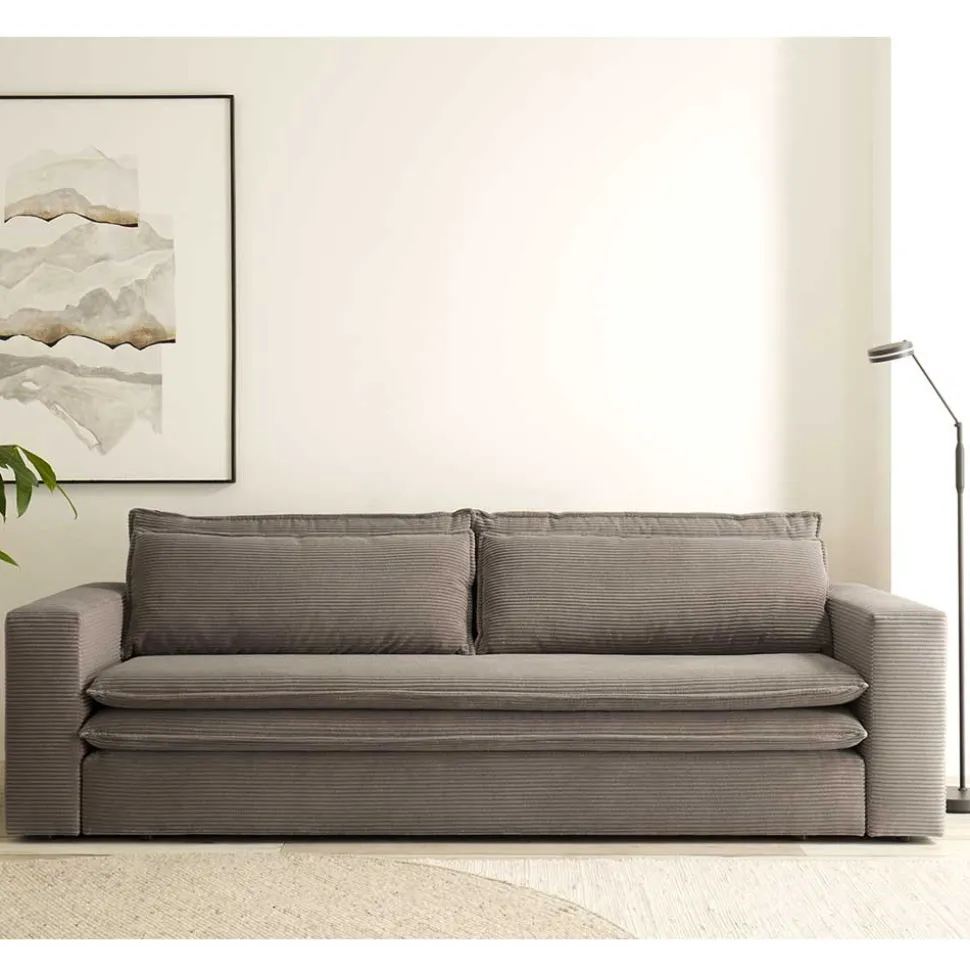 Dreisitzer Bettsofa in Hellbraun Cord - Anyna