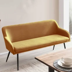 Dreisitzer Esstischbank in Senfgelb Samt - Ligurian