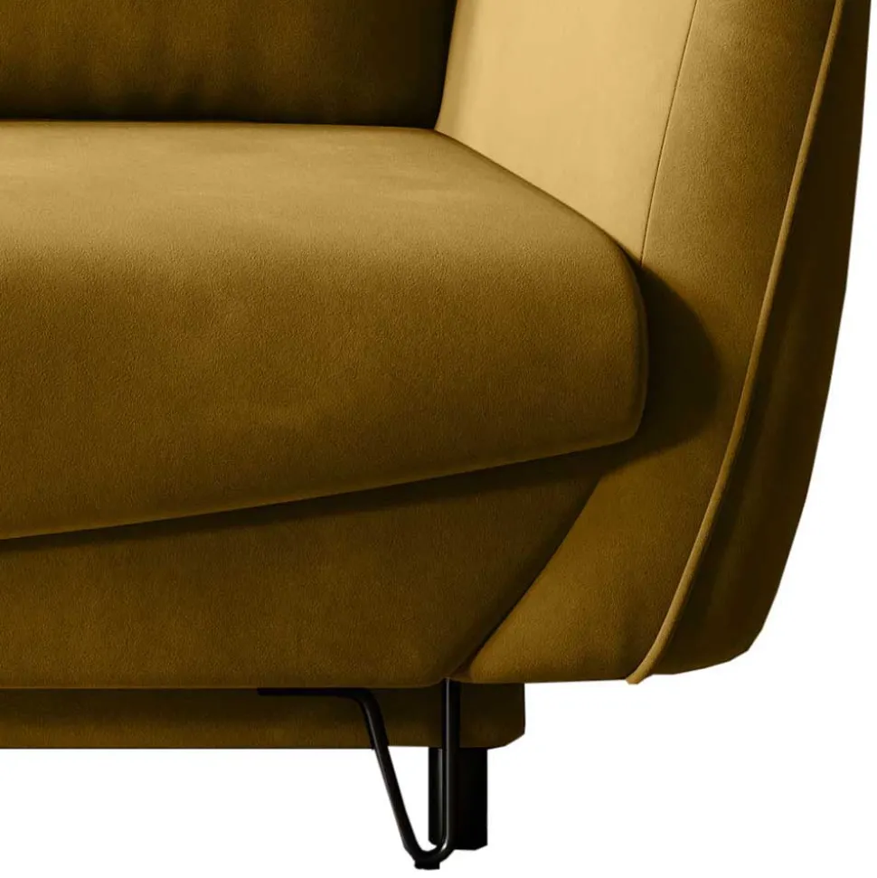 Dreisitzer Schlafcouch in Senfgelb Samt - Ombragon