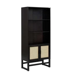 Dunkelbraunes Holzregal mit Wiener Geflecht Natur - Idamoro