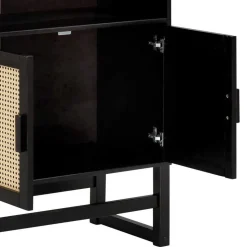 Dunkelbraunes Holzregal mit Wiener Geflecht Natur - Idamoro