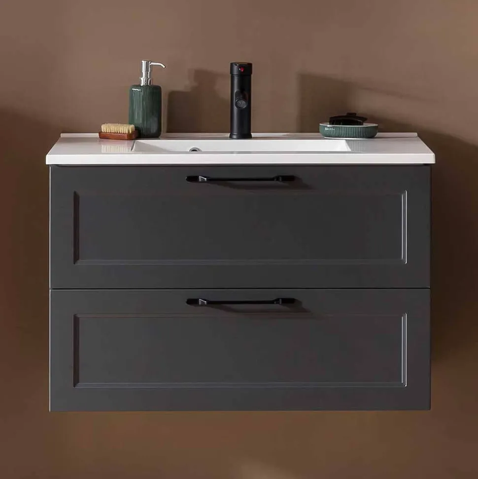 Dunkelgraue Waschkonsole mit Einlassbecken - Novelya