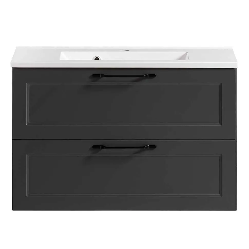 Dunkelgraue Waschkonsole mit Einlassbecken - Novelya