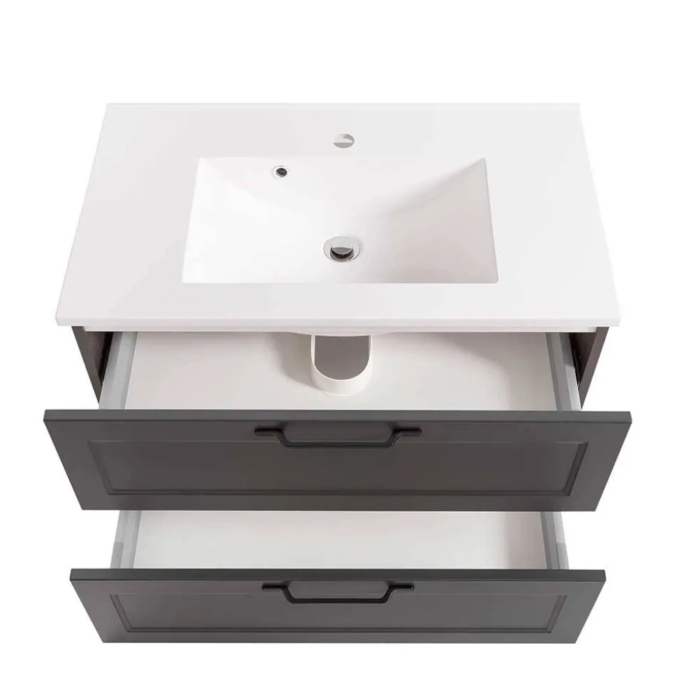 Dunkelgraue Waschkonsole mit Einlassbecken - Novelya