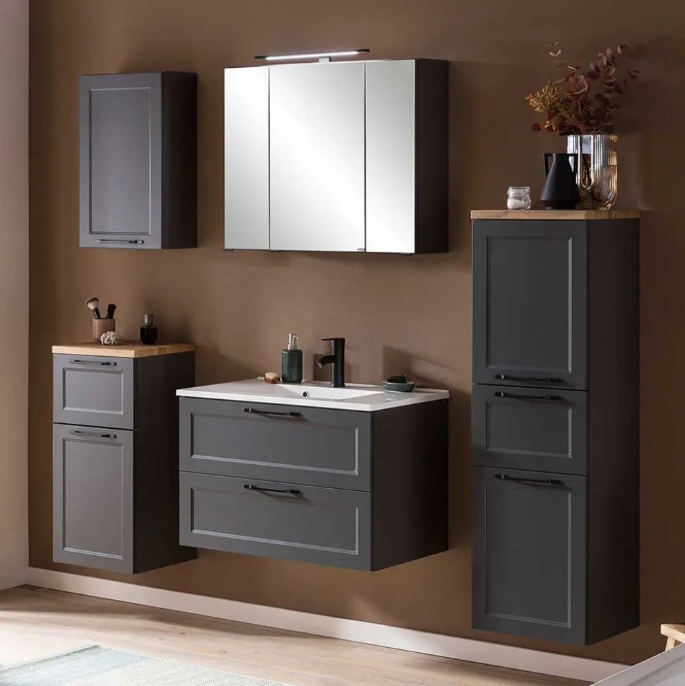 Dunkelgraue Waschkonsole mit Einlassbecken - Novelya