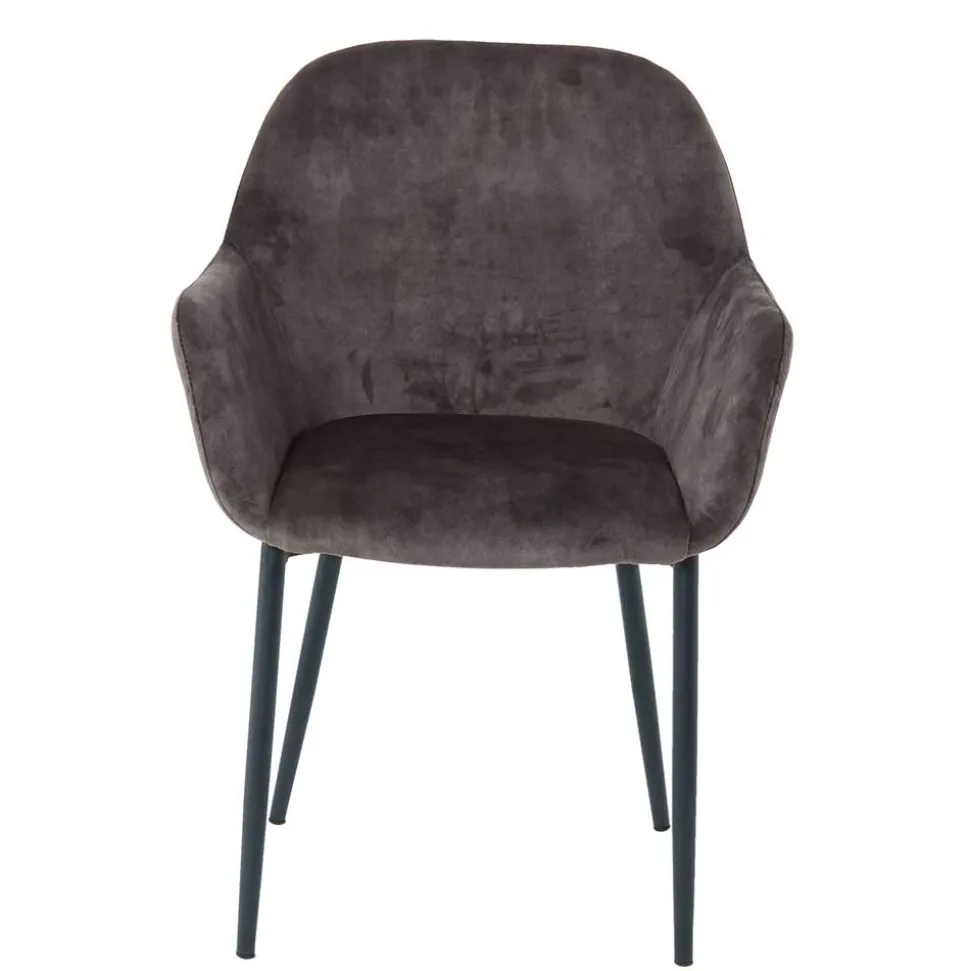 Dunkelgrauer Armlehnenstuhl aus Samt - Estateas (2er Set)