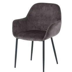 Dunkelgrauer Armlehnenstuhl aus Samt - Estateas (2er Set)