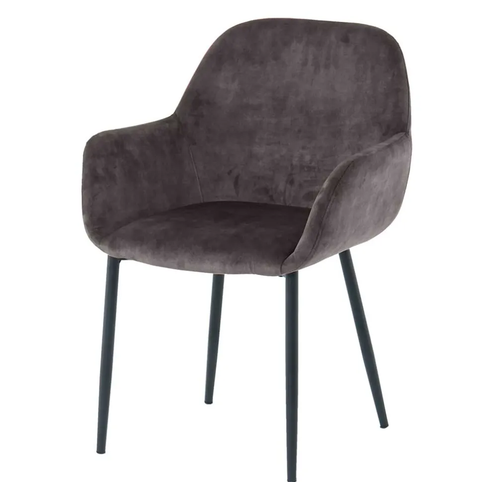 Dunkelgrauer Armlehnenstuhl aus Samt - Estateas (2er Set)