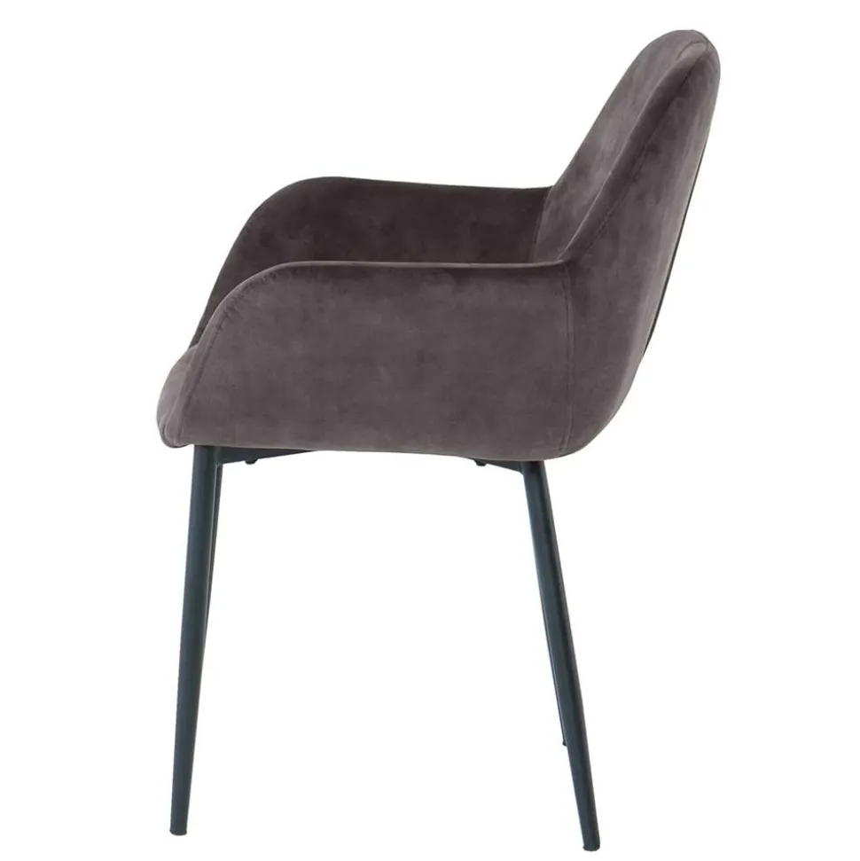 Dunkelgrauer Armlehnenstuhl aus Samt - Estateas (2er Set)