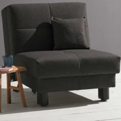 Dunkelgrauer Flachgewebe Sessel mit Schlaffunktion - Emli