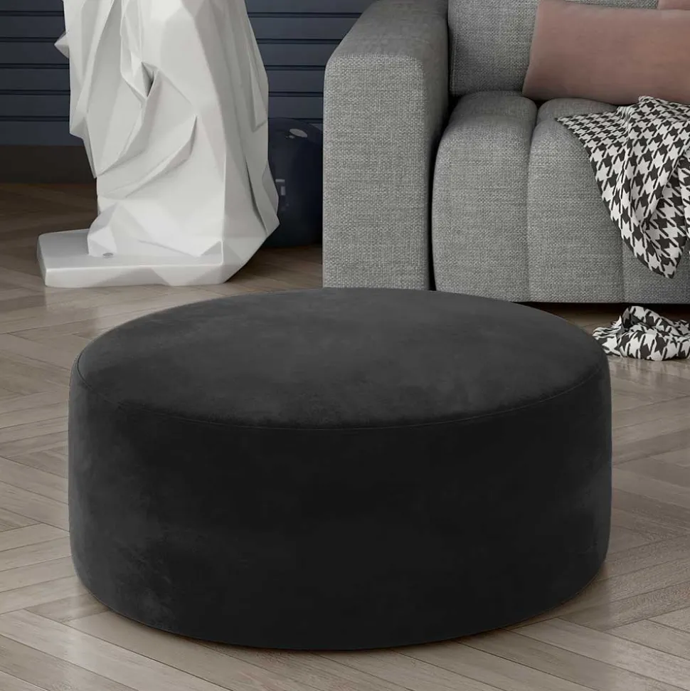 Dunkelgrauer Samthocker mit runder Form - Glamoure