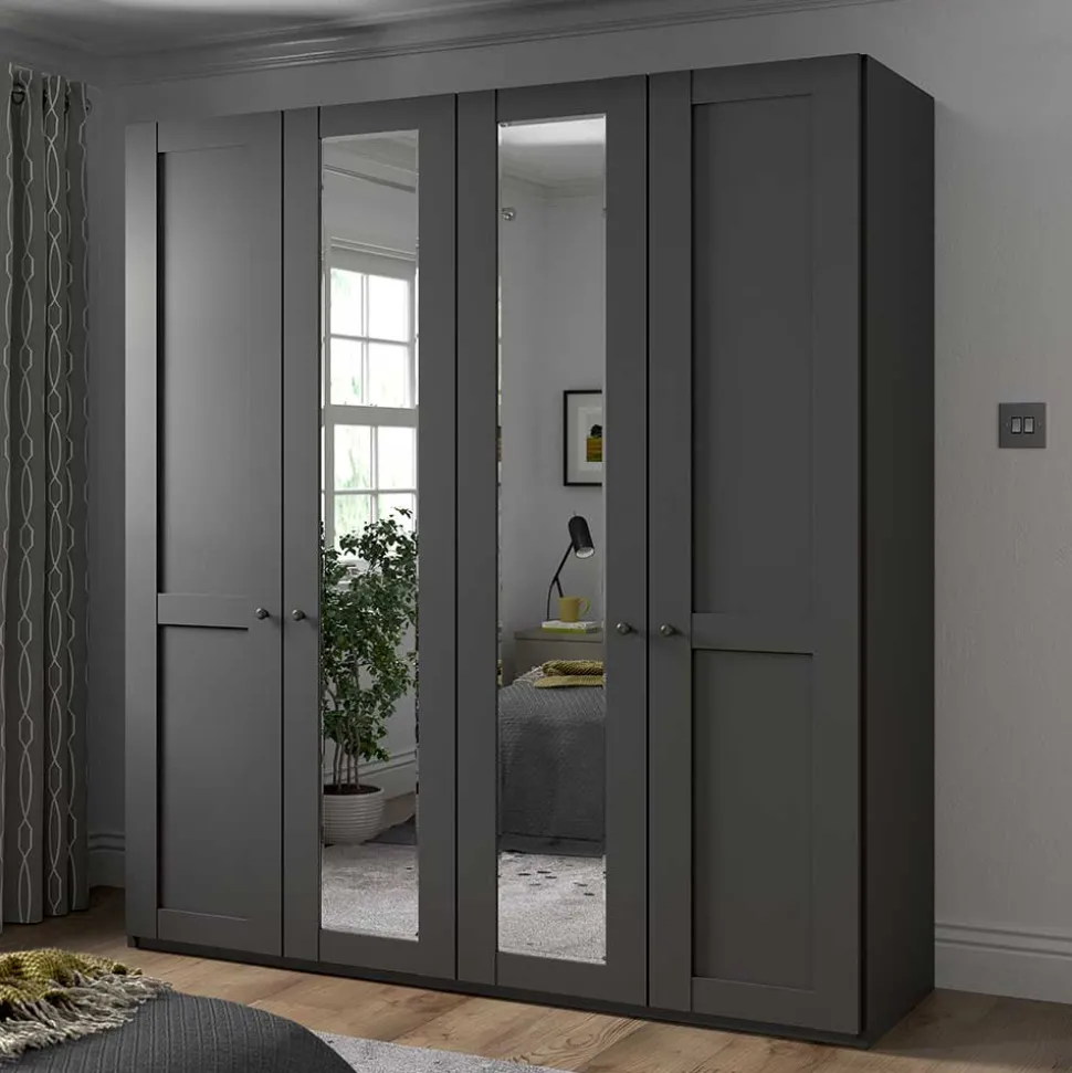 Dunkelgrauer Schlafzimmerschrank 4-türig - Mataram