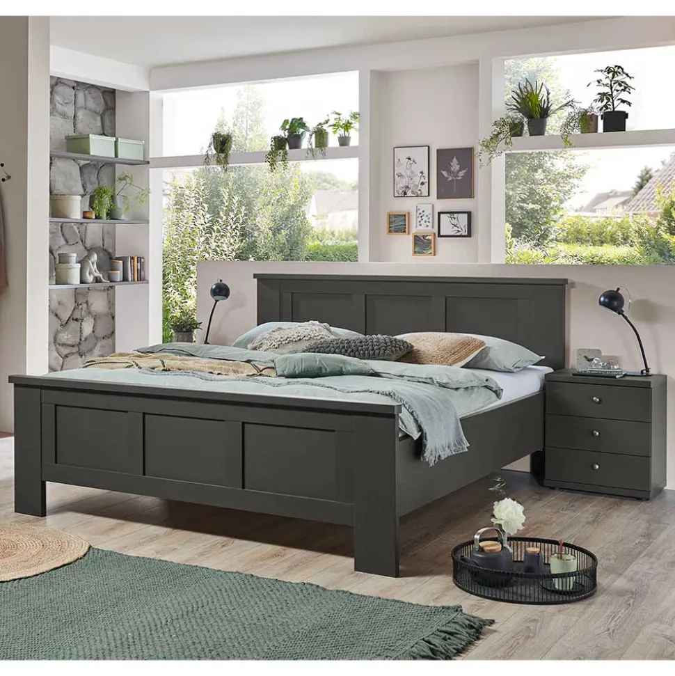 Dunkelgraues Bettgestell in 180 cm Breite - Mataram