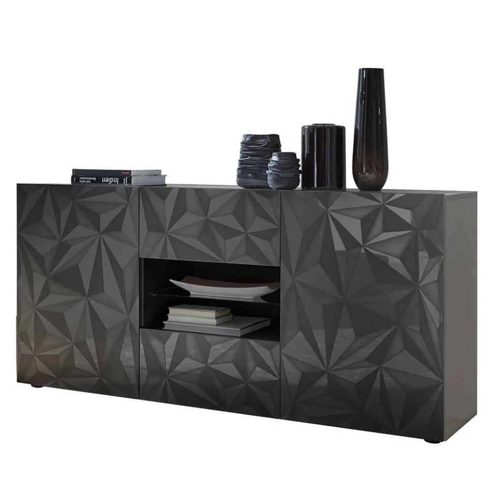 Dunkelgraues Design-Sideboard in Hochglanz lackiert - Kuriasna