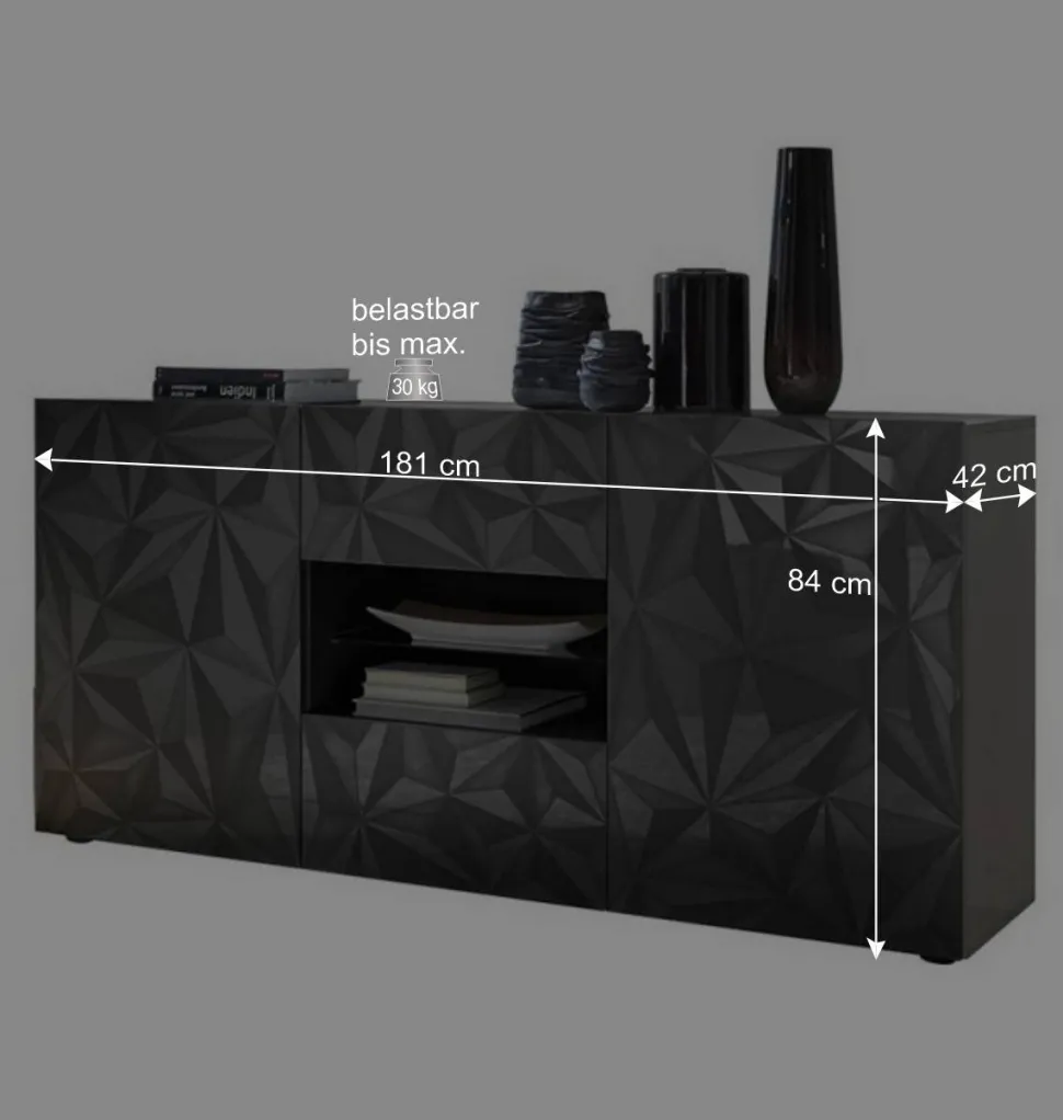 Dunkelgraues Design-Sideboard in Hochglanz lackiert - Kuriasna