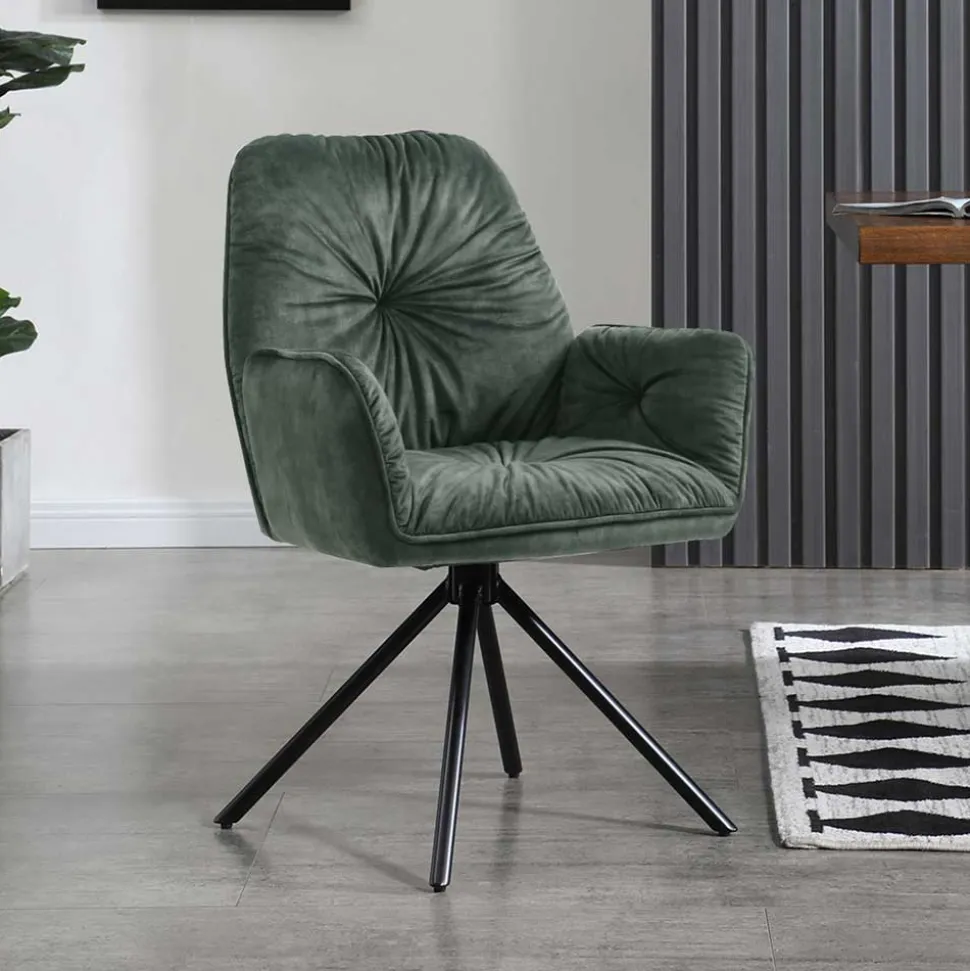 Dunkelgrüner Samt Esstischsessel drehbar - Kadiz