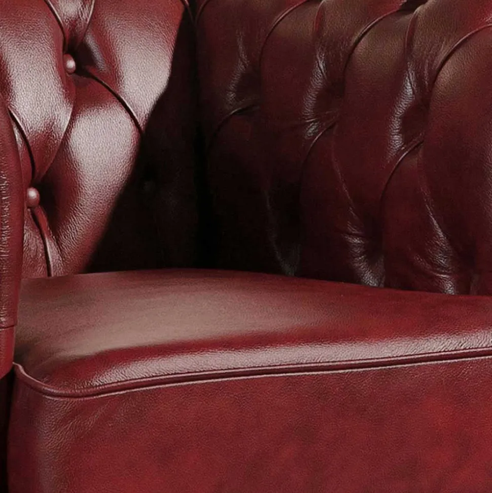 Dunkelrote Ledergarnitur im Chesterfield Look - Tuguda (dreiteilig)