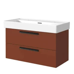 Dunkelroter Waschtisch für zwei Armaturen - Exeler