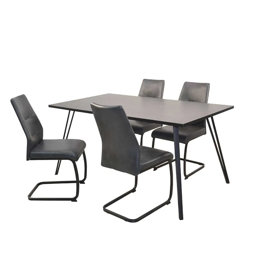 Dunkle Essgruppe mit Schwingstühlen - Basilico (fünfteilig)