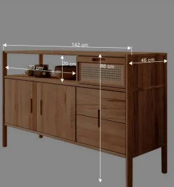 Echtholz Kommode aus Wildbuche & Rattan - Indrya