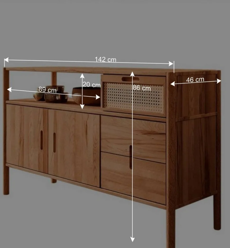 Echtholz Kommode aus Wildbuche & Rattan - Indrya
