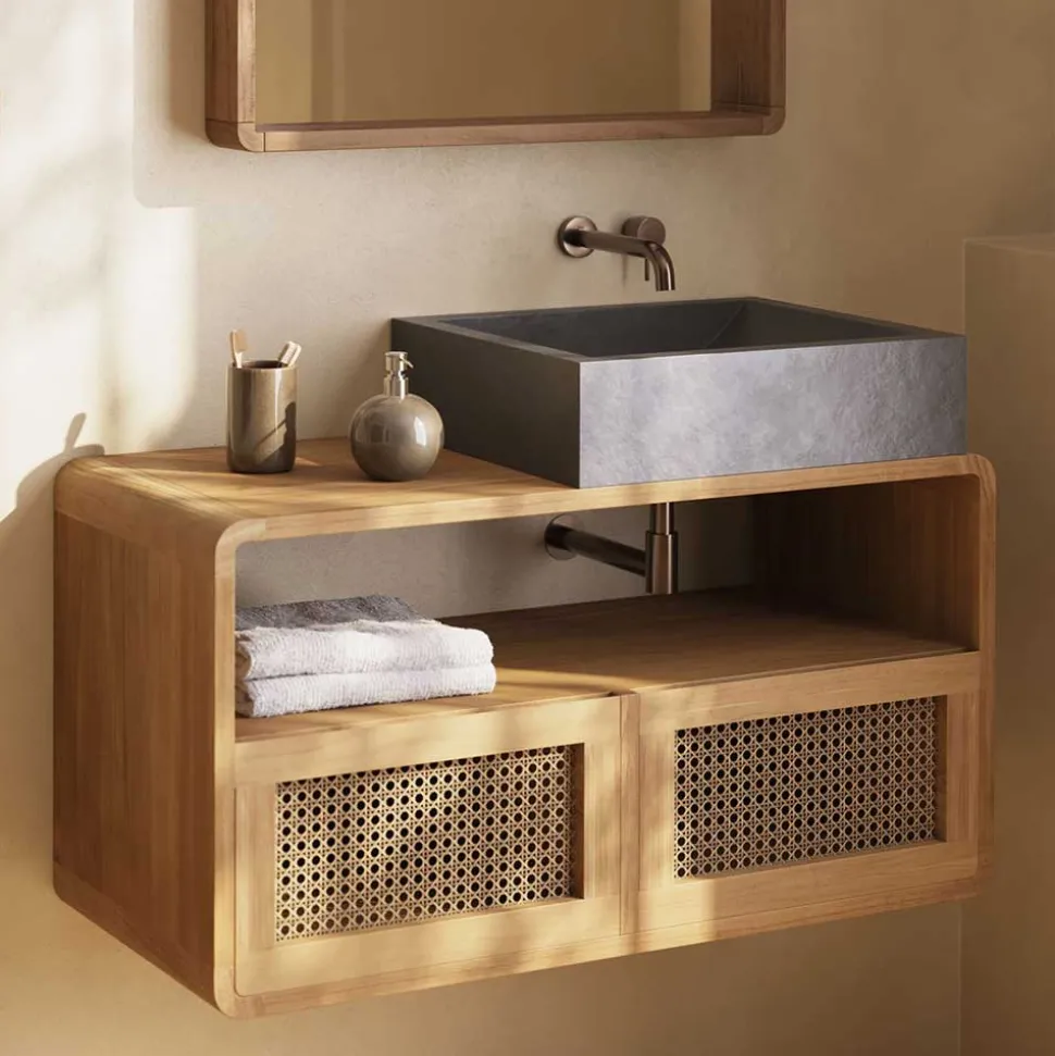 Echtholz Waschtisch aus Teak mit Wiener Geflecht - Tiranny