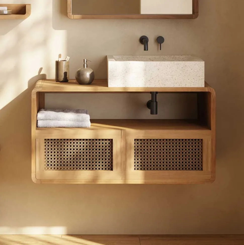 Echtholz Waschtisch aus Teak mit Wiener Geflecht - Tiranny