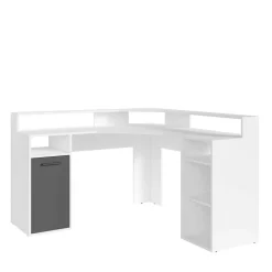Eck-Computertisch in Weiß mit Anthrazit - Leoyaro