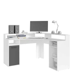 Eck-Computertisch in Weiß mit Anthrazit - Leoyaro