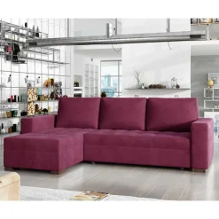 Eckschlafsofa in Bordeaux Rot Samt - Adelisa