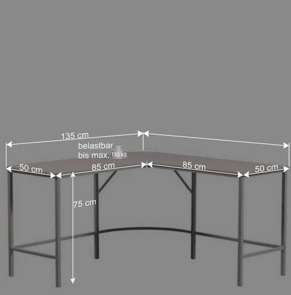 Eckschreibtisch in Hellgrau - Barossio