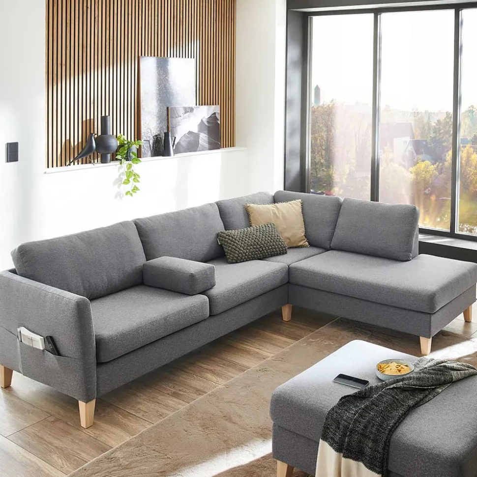 Ecksofa in Grau Stoff - Dreisitzer - Donnsai