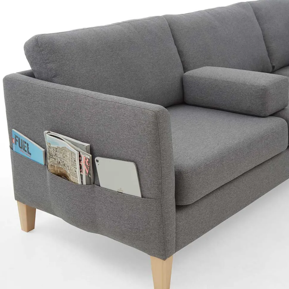 Ecksofa in Grau Stoff - Dreisitzer - Donnsai