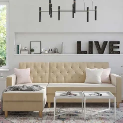 Ecksofa mit Bettfunktion in Creme Samt - Mikolos