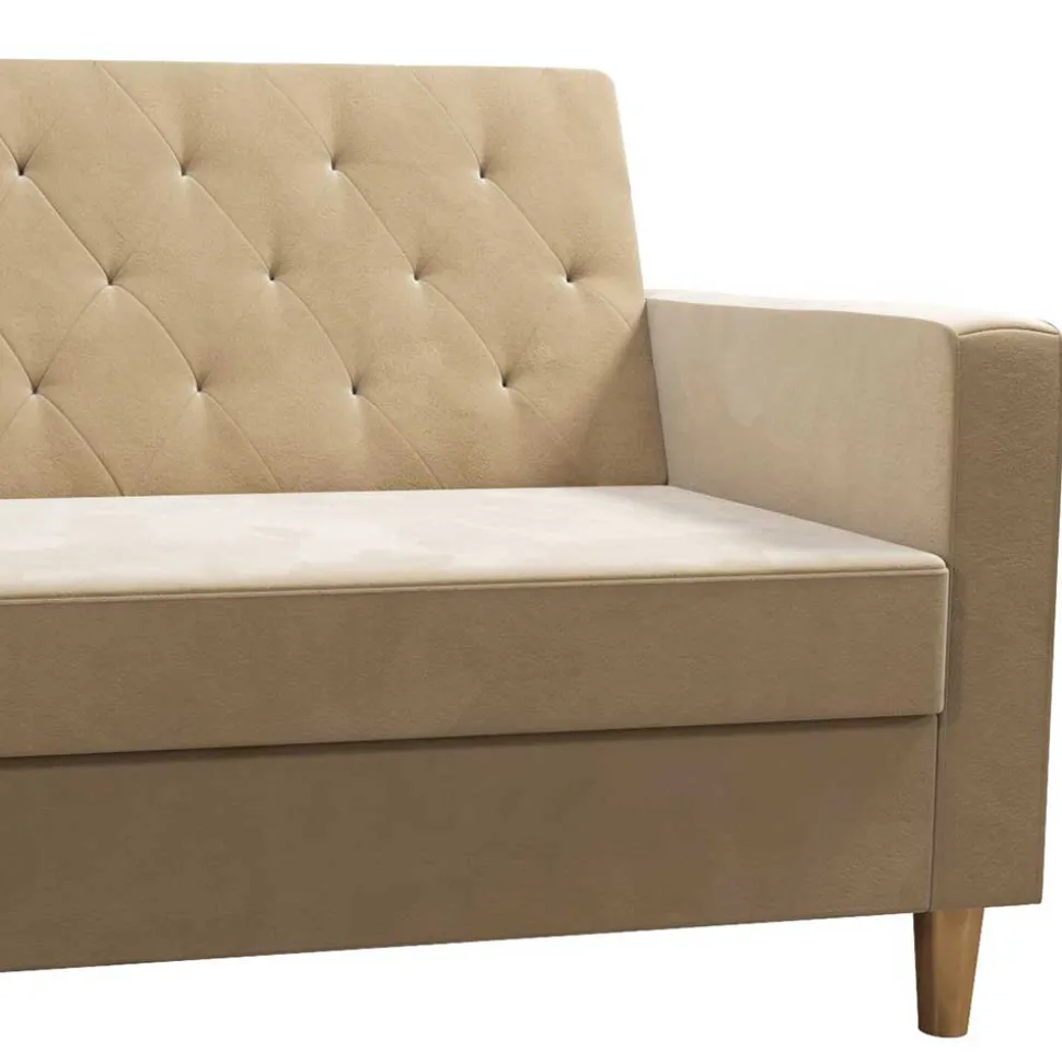 Ecksofa mit Bettfunktion in Creme Samt - Mikolos
